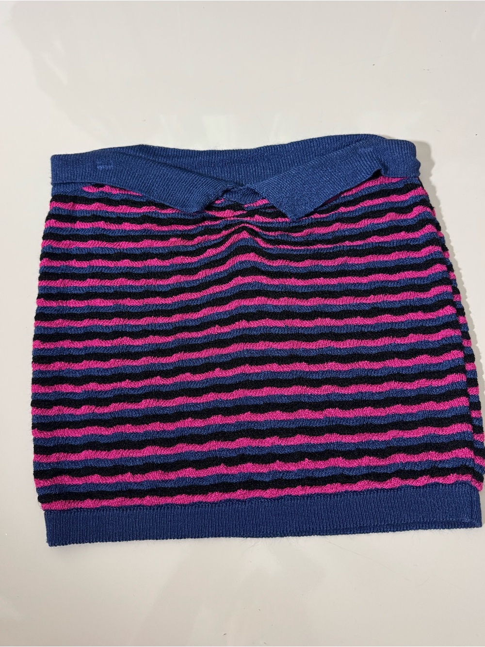 Vintage 70s Tube Top Striped Blue and Pink beach crotchet top retro